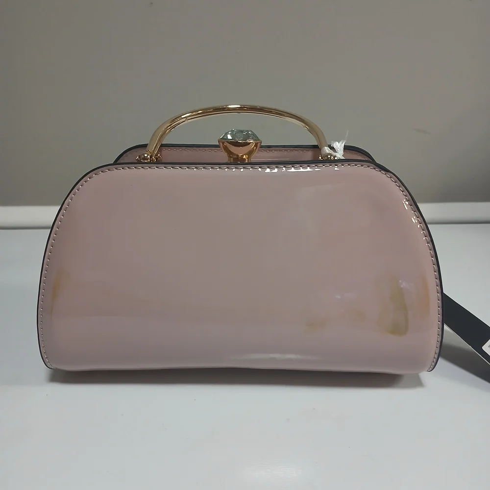 La Terre Fashion Blush Pink Patent & Gold Baguette Mini Bag Flawed New!